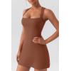 imageQINSEN Womens Square Neck Bodice Dress Sleeveless Tank Top Stretch Flare Mini DressesCarob Brown