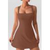 imageQINSEN Womens Square Neck Bodice Dress Sleeveless Tank Top Stretch Flare Mini DressesCarob Brown