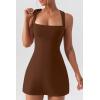 imageQINSEN Womens Square Neck Bodice Dress Sleeveless Tank Top Stretch Flare Mini DressesCinnamon