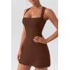 imageQINSEN Womens Square Neck Bodice Dress Sleeveless Tank Top Stretch Flare Mini DressesCinnamon