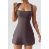 imageQINSEN Womens Square Neck Bodice Dress Sleeveless Tank Top Stretch Flare Mini DressesDesert Taupe