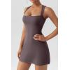 imageQINSEN Womens Square Neck Bodice Dress Sleeveless Tank Top Stretch Flare Mini DressesDesert Taupe