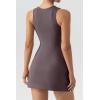 imageQINSEN Womens Square Neck Bodice Dress Sleeveless Tank Top Stretch Flare Mini DressesDesert Taupe