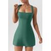imageQINSEN Womens Square Neck Bodice Dress Sleeveless Tank Top Stretch Flare Mini DressesFir Green