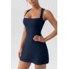 imageQINSEN Womens Square Neck Bodice Dress Sleeveless Tank Top Stretch Flare Mini DressesNavy
