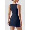 imageQINSEN Womens Square Neck Bodice Dress Sleeveless Tank Top Stretch Flare Mini DressesNavy