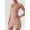 imageQINSEN Womens Square Neck Bodice Dress Sleeveless Tank Top Stretch Flare Mini DressesPale Mauve