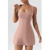 imageQINSEN Womens Square Neck Bodice Dress Sleeveless Tank Top Stretch Flare Mini DressesPale Mauve