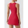 imageQINSEN Womens Square Neck Bodice Dress Sleeveless Tank Top Stretch Flare Mini DressesRed