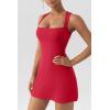 imageQINSEN Womens Square Neck Bodice Dress Sleeveless Tank Top Stretch Flare Mini DressesRed