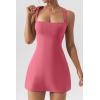 imageQINSEN Womens Square Neck Bodice Dress Sleeveless Tank Top Stretch Flare Mini DressesRoseo