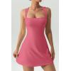 imageQINSEN Womens Square Neck Bodice Dress Sleeveless Tank Top Stretch Flare Mini DressesRoseo