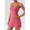 imageQINSEN Womens Square Neck Bodice Dress Sleeveless Tank Top Stretch Flare Mini DressesRoseo