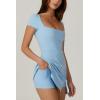 imageQINSEN Womens Square Neck Tennis Dress Short Sleeve Built in Shorts Golf Athletic Dress with PocketsAiry Blue