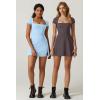 imageQINSEN Womens Square Neck Tennis Dress Short Sleeve Built in Shorts Golf Athletic Dress with PocketsAiry Blue
