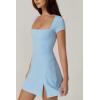 imageQINSEN Womens Square Neck Tennis Dress Short Sleeve Built in Shorts Golf Athletic Dress with PocketsAiry Blue