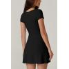 imageQINSEN Womens Square Neck Tennis Dress Short Sleeve Built in Shorts Golf Athletic Dress with PocketsBlack