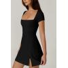 imageQINSEN Womens Square Neck Tennis Dress Short Sleeve Built in Shorts Golf Athletic Dress with PocketsBlack