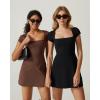 imageQINSEN Womens Square Neck Tennis Dress Short Sleeve Built in Shorts Golf Athletic Dress with PocketsChestnut
