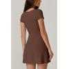 imageQINSEN Womens Square Neck Tennis Dress Short Sleeve Built in Shorts Golf Athletic Dress with PocketsChestnut