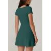 imageQINSEN Womens Square Neck Tennis Dress Short Sleeve Built in Shorts Golf Athletic Dress with PocketsEvergreen