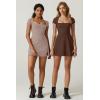 imageQINSEN Womens Square Neck Tennis Dress Short Sleeve Built in Shorts Golf Athletic Dress with PocketsRose Taupe