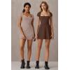 imageQINSEN Womens Square Neck Tennis Dress Short Sleeve Built in Shorts Golf Athletic Dress with PocketsRose Taupe