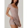 imageQINSEN Womens Square Neck Tennis Dress Short Sleeve Built in Shorts Golf Athletic Dress with PocketsRose Taupe