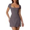 imageQINSEN Womens Square Neck Tennis Dress Short Sleeve Built in Shorts Golf Athletic Dress with PocketsTea Leaf