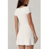imageQINSEN Womens Square Neck Tennis Dress Short Sleeve Built in Shorts Golf Athletic Dress with PocketsWhite