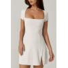 imageQINSEN Womens Square Neck Tennis Dress Short Sleeve Built in Shorts Golf Athletic Dress with PocketsWhite