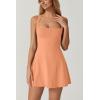 imageQINSEN Womens Square Neck Tennis Dress Sleeveless Built in Shorts Golf Athletic Dress with PocketsCantaloupe
