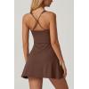imageQINSEN Womens Square Neck Tennis Dress Sleeveless Built in Shorts Golf Athletic Dress with PocketsChestnut