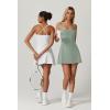 imageQINSEN Womens Square Neck Tennis Dress Sleeveless Built in Shorts Golf Athletic Dress with PocketsSmoke Green