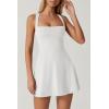 imageQINSEN Womens Square Neck Tennis Dress Sleeveless Built in Shorts Golf Athletic Dress with PocketsWhite