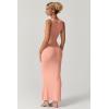 imageQINSEN Womens Square Neck with Lace Detail Long Maxi Dress Sleeveless Lounge Ribbed Full Length DressesAmber Yellow