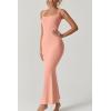 imageQINSEN Womens Square Neck with Lace Detail Long Maxi Dress Sleeveless Lounge Ribbed Full Length DressesAmber Yellow