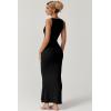 imageQINSEN Womens Square Neck with Lace Detail Long Maxi Dress Sleeveless Lounge Ribbed Full Length DressesBlack
