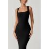 imageQINSEN Womens Square Neck with Lace Detail Long Maxi Dress Sleeveless Lounge Ribbed Full Length DressesBlack