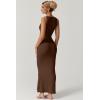 imageQINSEN Womens Square Neck with Lace Detail Long Maxi Dress Sleeveless Lounge Ribbed Full Length DressesBrown
