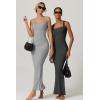 imageQINSEN Womens Square Neck with Lace Detail Long Maxi Dress Sleeveless Lounge Ribbed Full Length DressesDark Grey