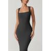 imageQINSEN Womens Square Neck with Lace Detail Long Maxi Dress Sleeveless Lounge Ribbed Full Length DressesDark Grey