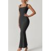 imageQINSEN Womens Square Neck with Lace Detail Long Maxi Dress Sleeveless Lounge Ribbed Full Length DressesDark Grey