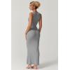 imageQINSEN Womens Square Neck with Lace Detail Long Maxi Dress Sleeveless Lounge Ribbed Full Length DressesGrey