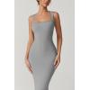 imageQINSEN Womens Square Neck with Lace Detail Long Maxi Dress Sleeveless Lounge Ribbed Full Length DressesGrey