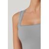 imageQINSEN Womens Square Neck with Lace Detail Long Maxi Dress Sleeveless Lounge Ribbed Full Length DressesGrey