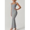 imageQINSEN Womens Square Neck with Lace Detail Long Maxi Dress Sleeveless Lounge Ribbed Full Length DressesGrey