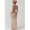 imageQINSEN Womens Square Neck with Lace Detail Long Maxi Dress Sleeveless Lounge Ribbed Full Length DressesKhaki