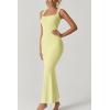 imageQINSEN Womens Square Neck with Lace Detail Long Maxi Dress Sleeveless Lounge Ribbed Full Length DressesLemon Yellow
