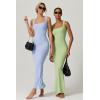 imageQINSEN Womens Square Neck with Lace Detail Long Maxi Dress Sleeveless Lounge Ribbed Full Length DressesLight Green